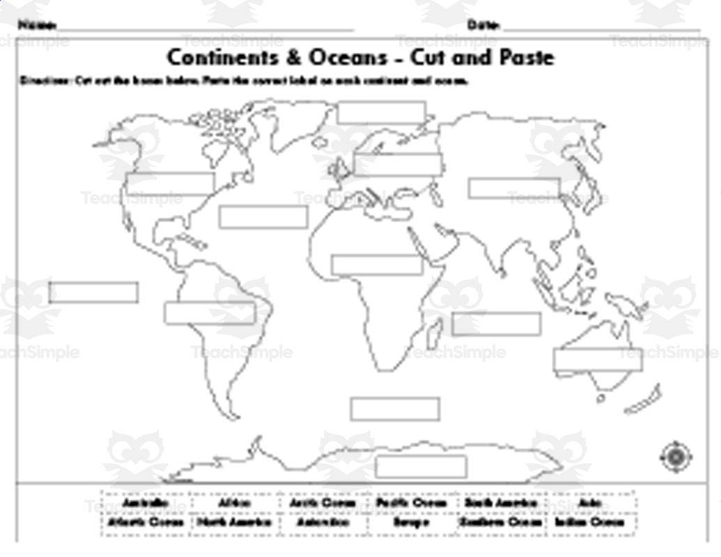 Printable Continents And Oceans Worksheet Pdf