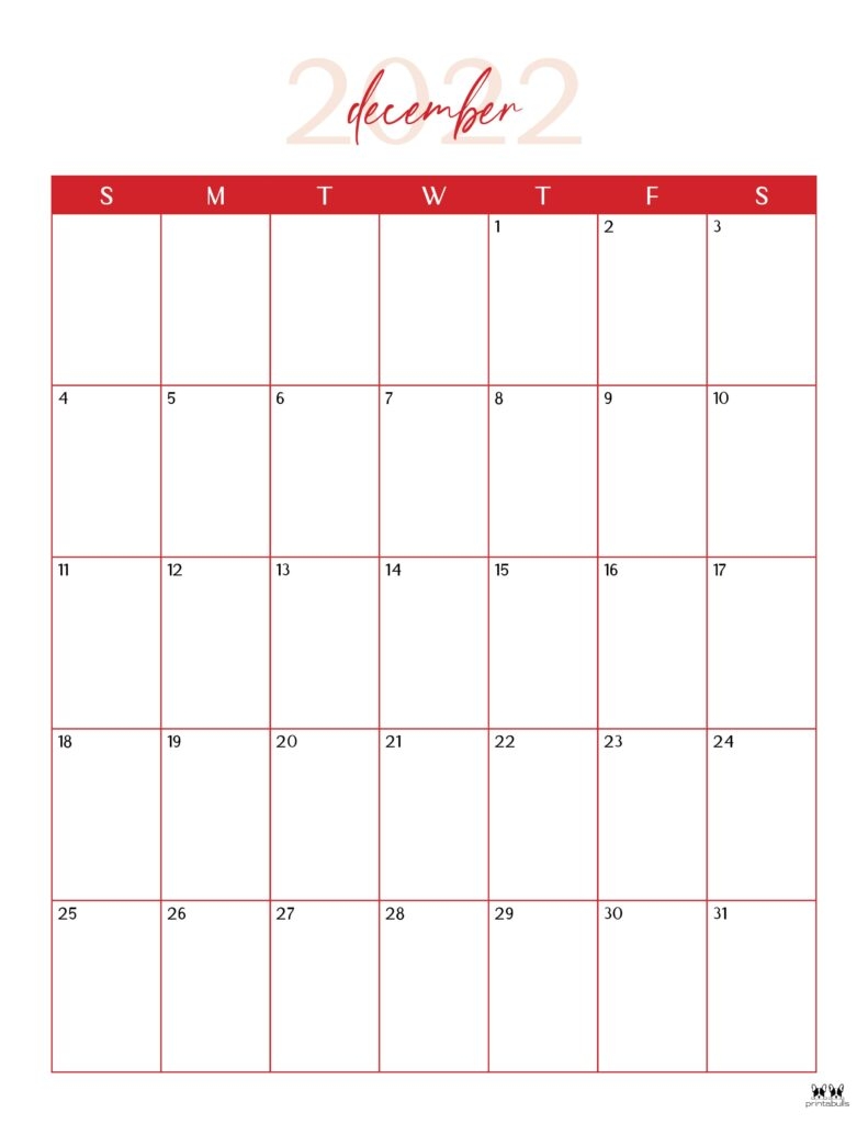 December Calendar Printable Large Boxes