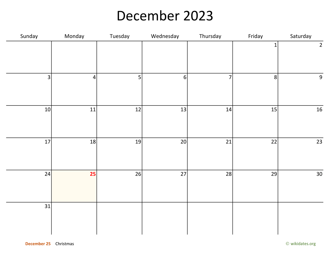 December 2023 Calendar With Bigger Boxes WikiDates