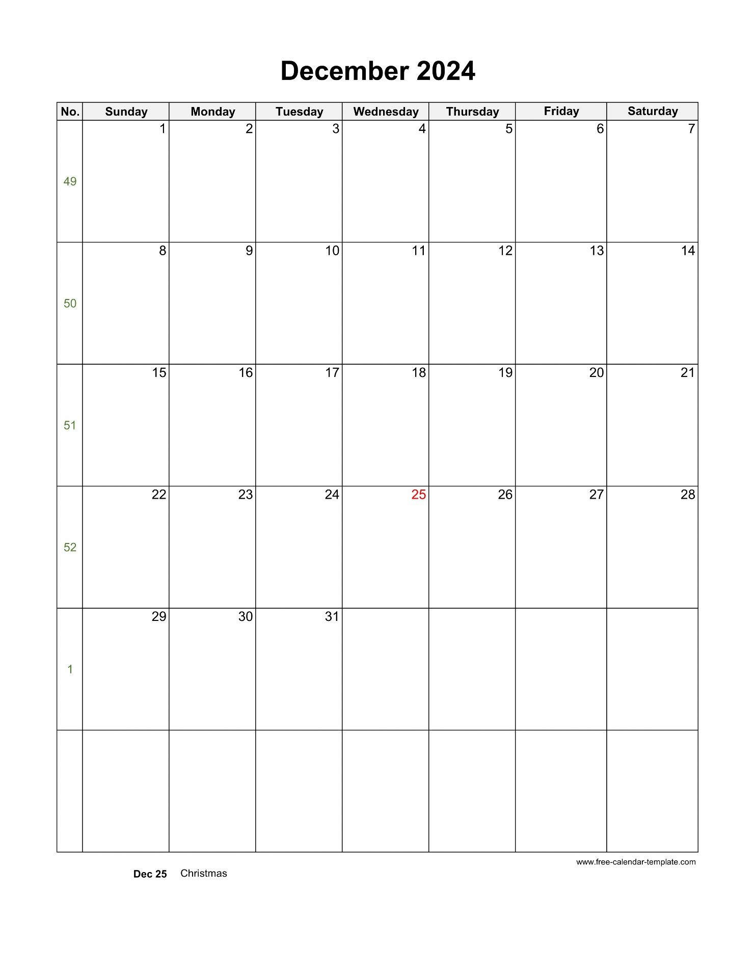 December Printable Calendar Word Format