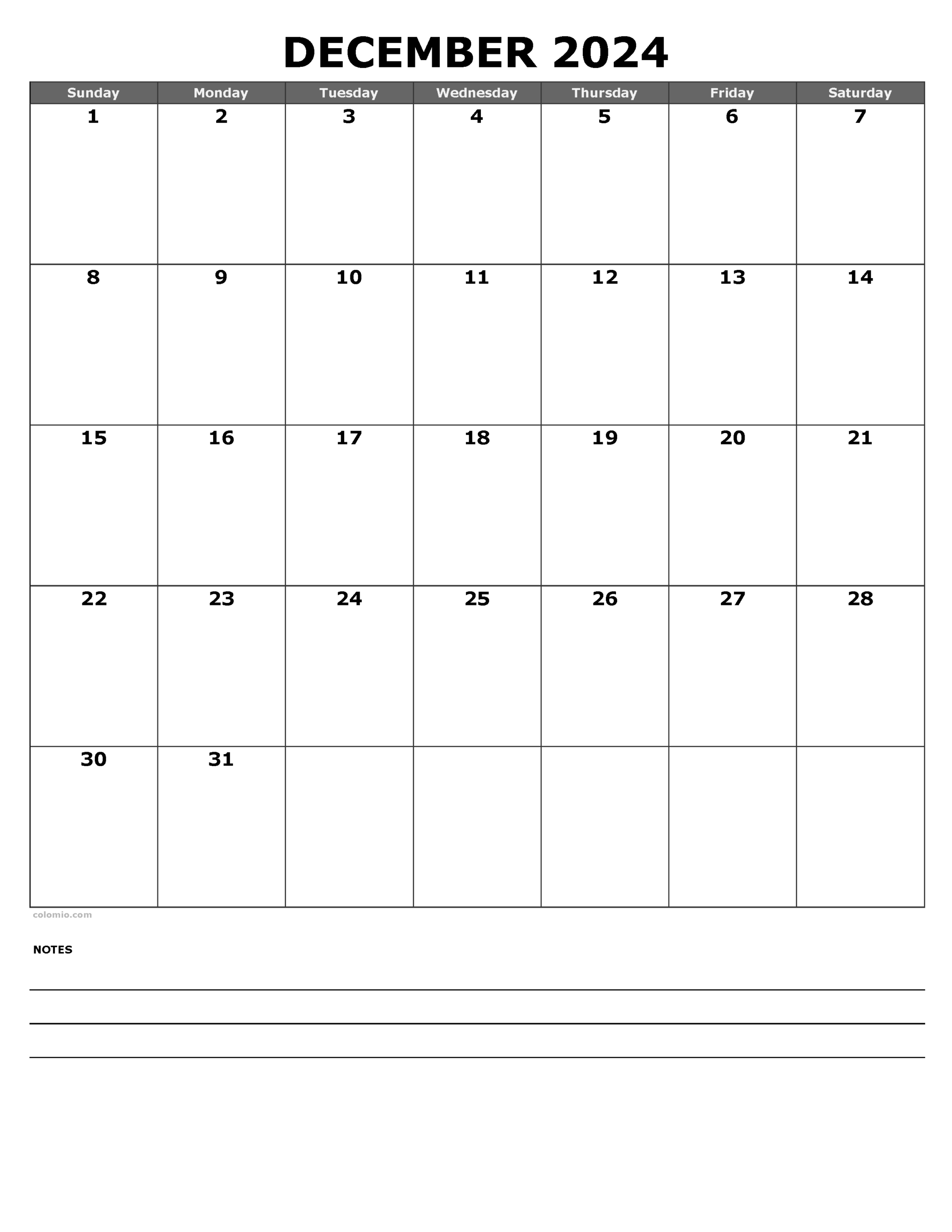 December Empty Calendar Printable