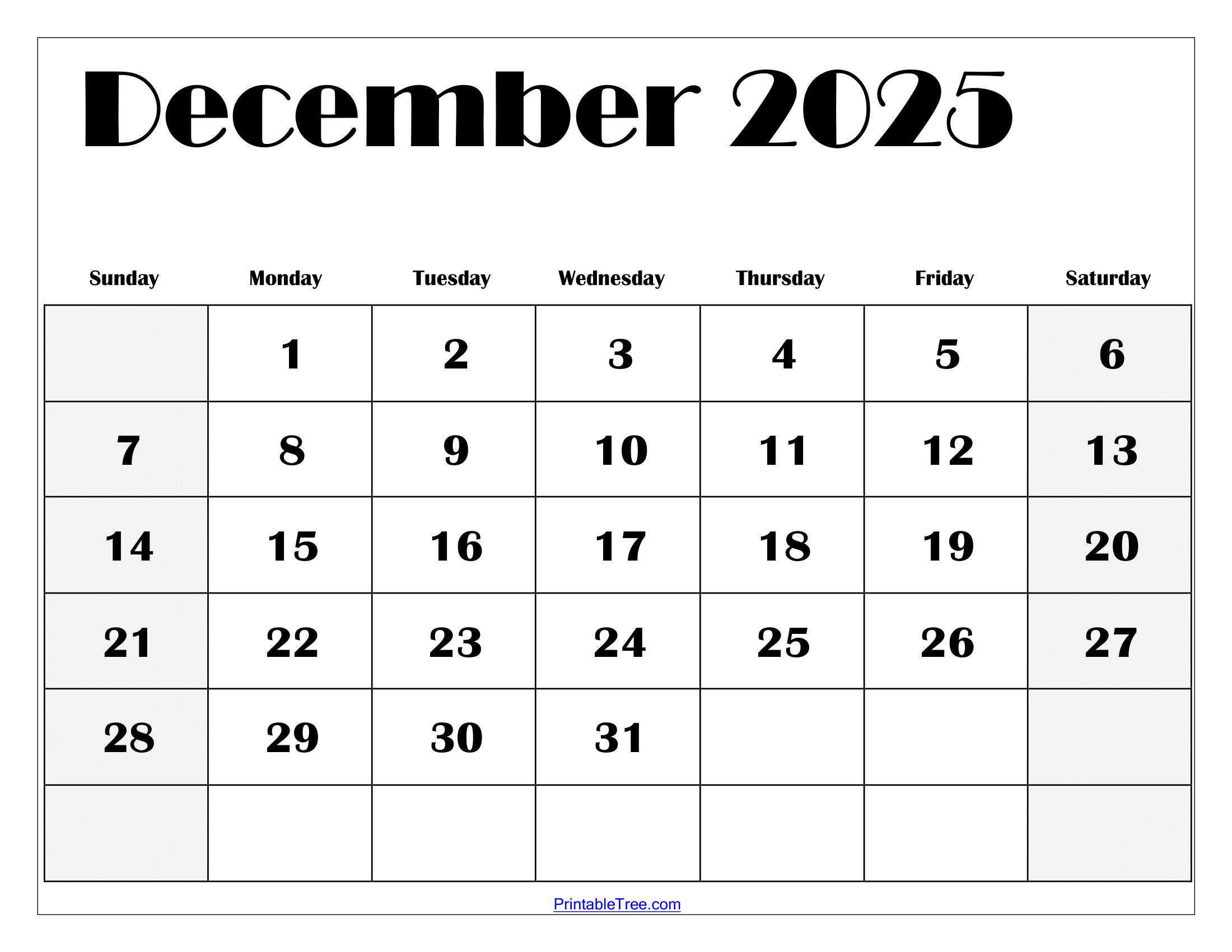 December 2025 Daily Printable Daily Calendar