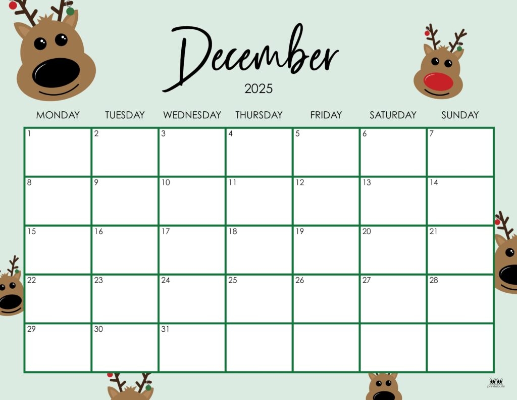 December 2025 Calendar Starting Monday