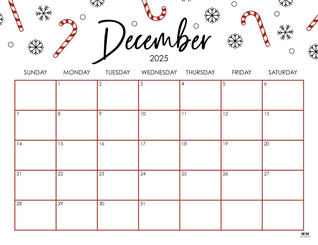 Weekly December 2025 Calendar Printable