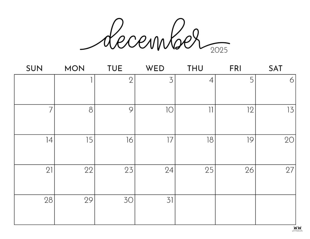 Google Calendar December 2025 Printable Large