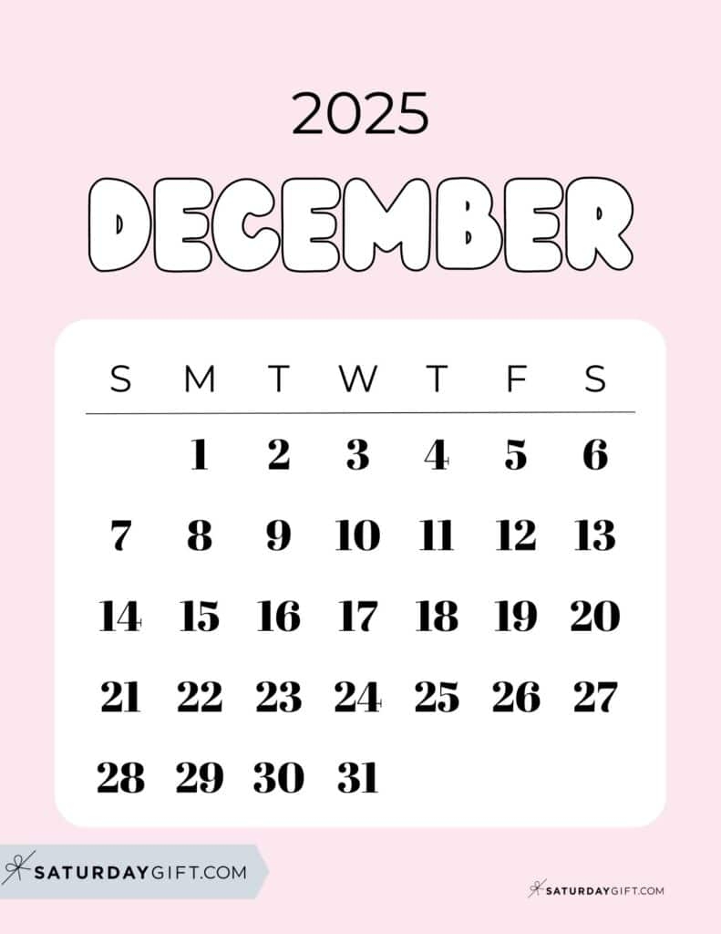 December Calendar Printable Pretty