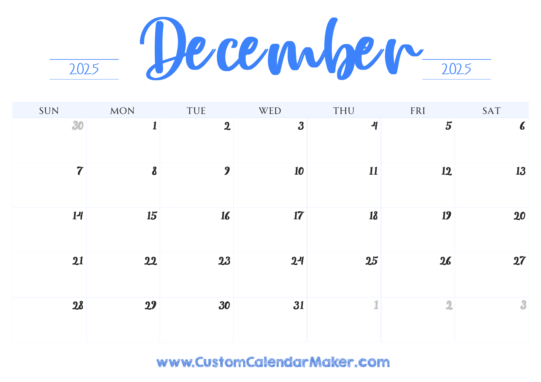 December 2025 Printable Calendar 23 Free Templates PDF 