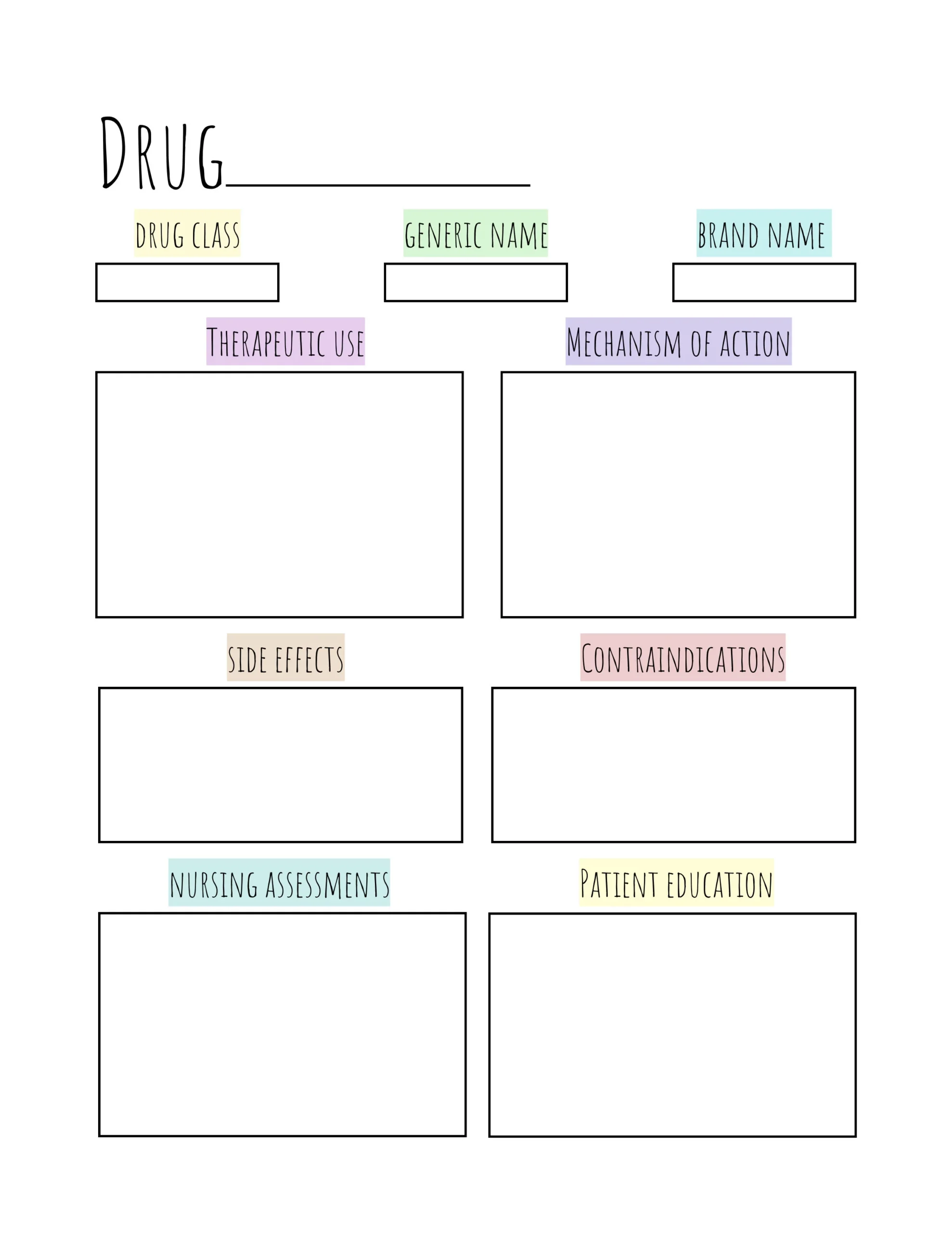 Nursing Student Printable Drug Card Template