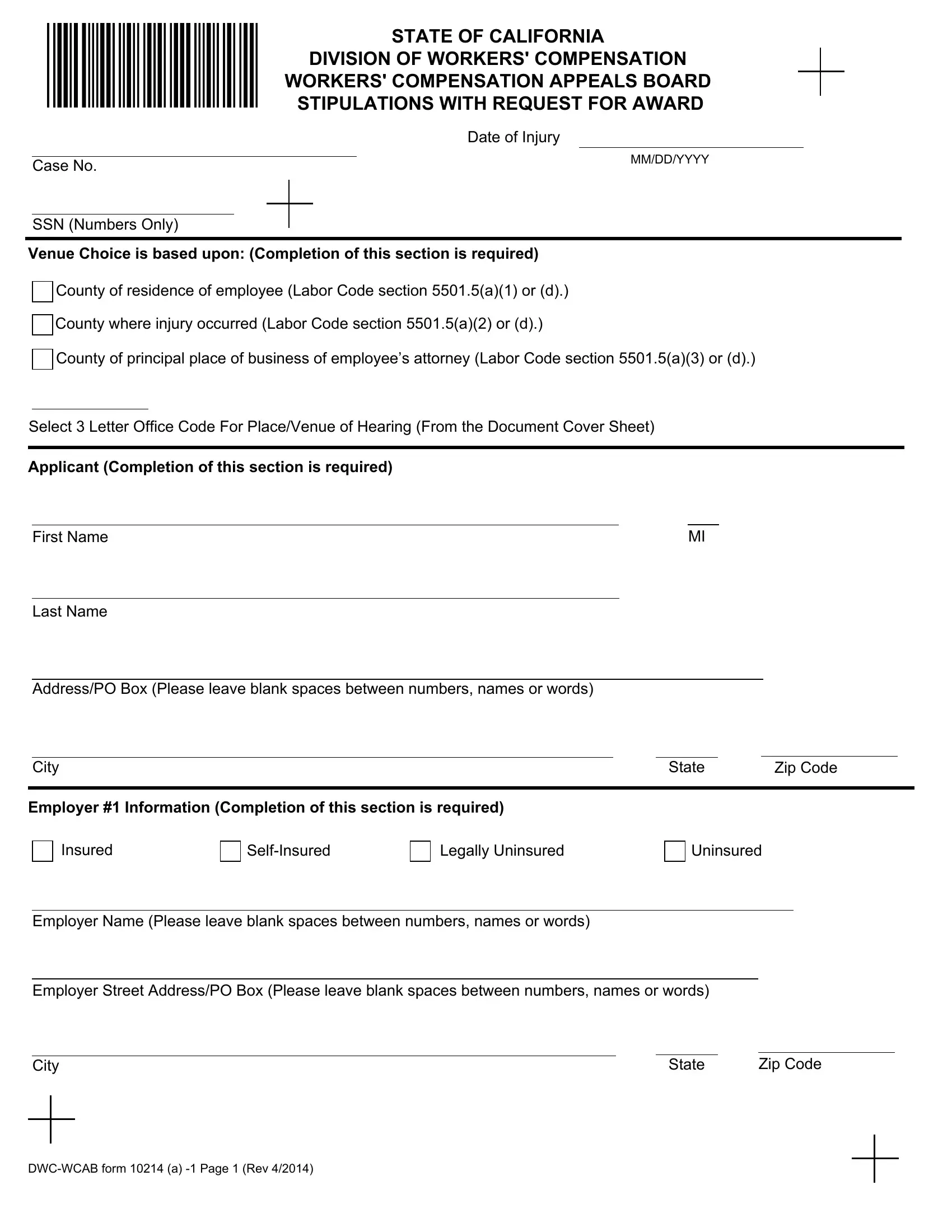 Dwc Wcab Form 10214 A 1 Fill Out Printable PDF Forms Online