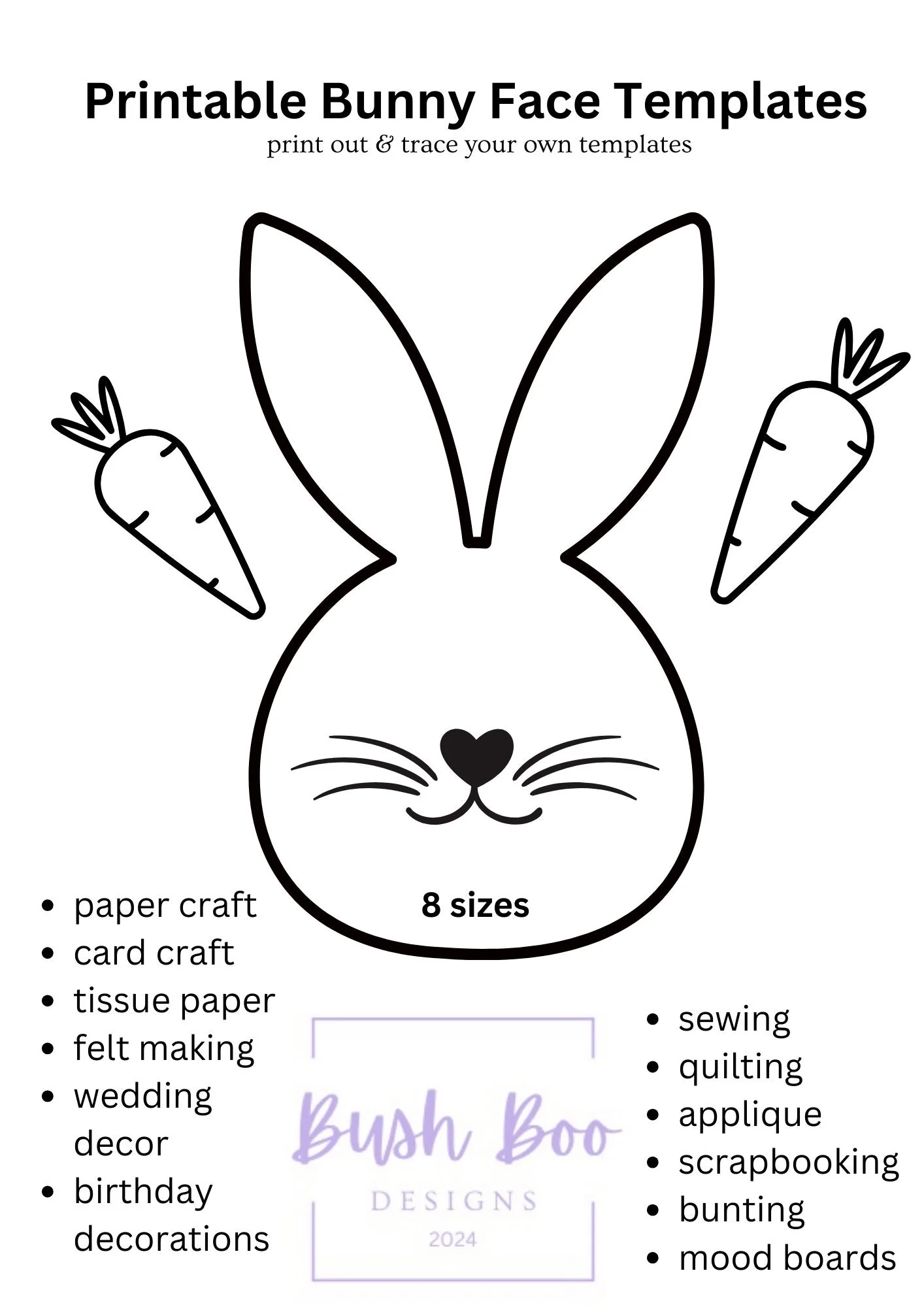 Easter Bunny Face Templates Print Out 4 Page Bunny Face Template Papercraft Project INSTANT PDF Download Easter Project Kids Craft Activity