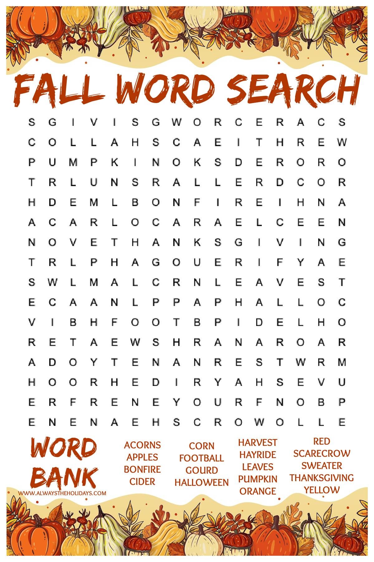 Fall Word Puzzles Printable