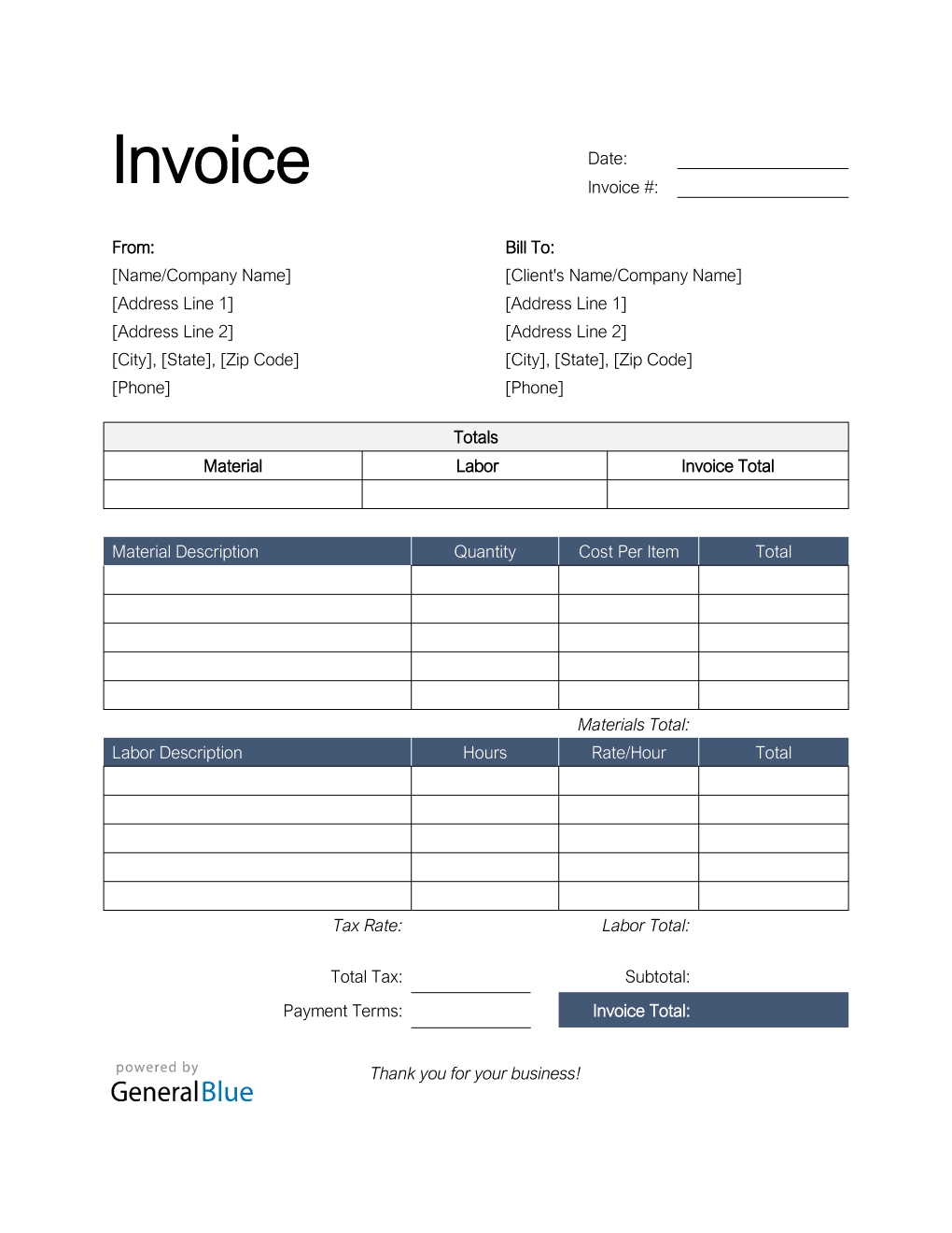 Printable Billing Invoice Template