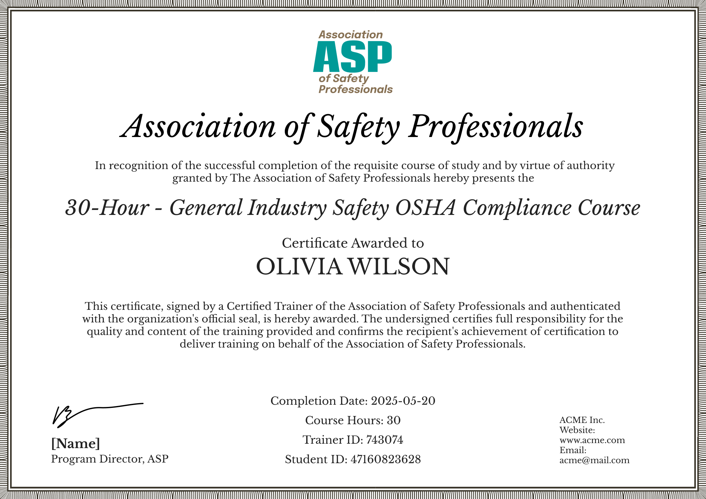 Printable Osha 30 Card Template