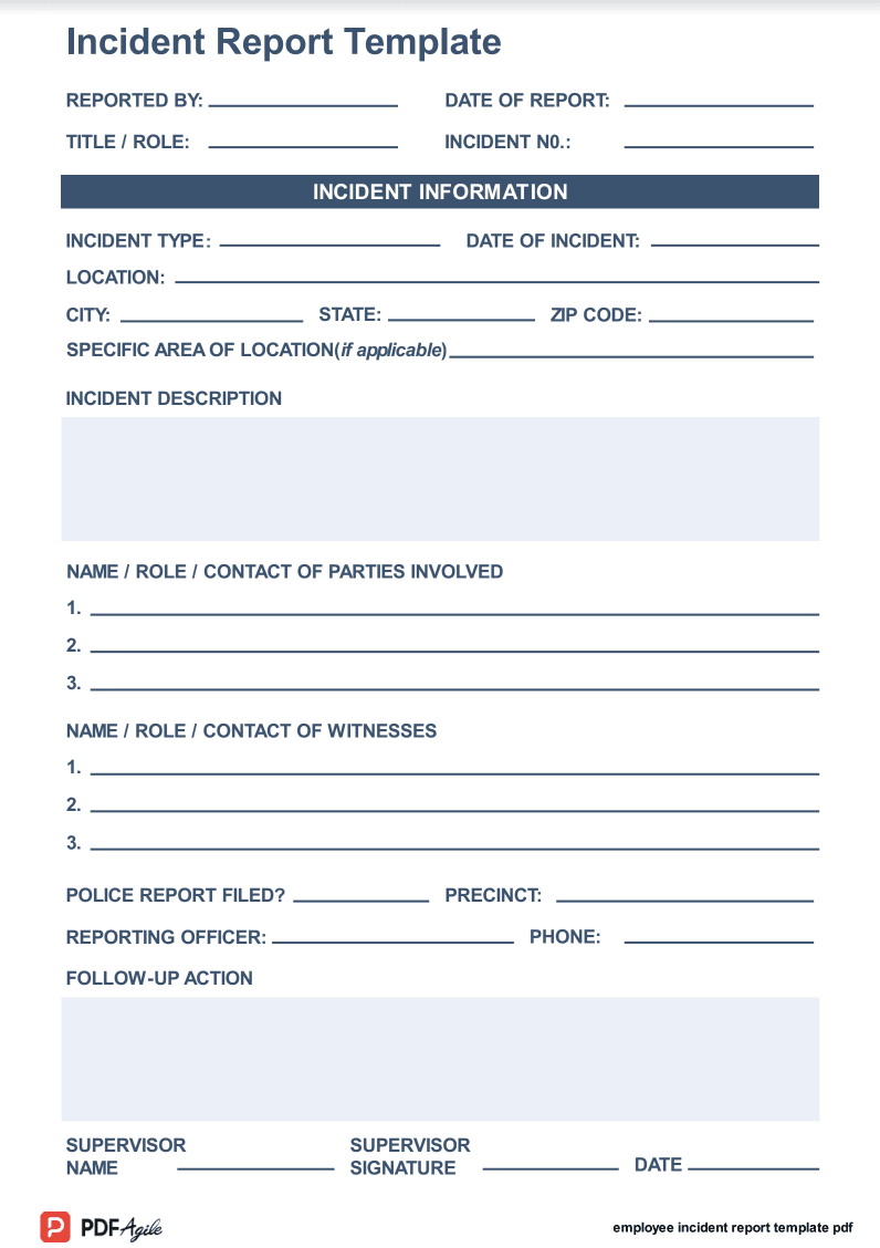 Work Incident Report Form Printable Template