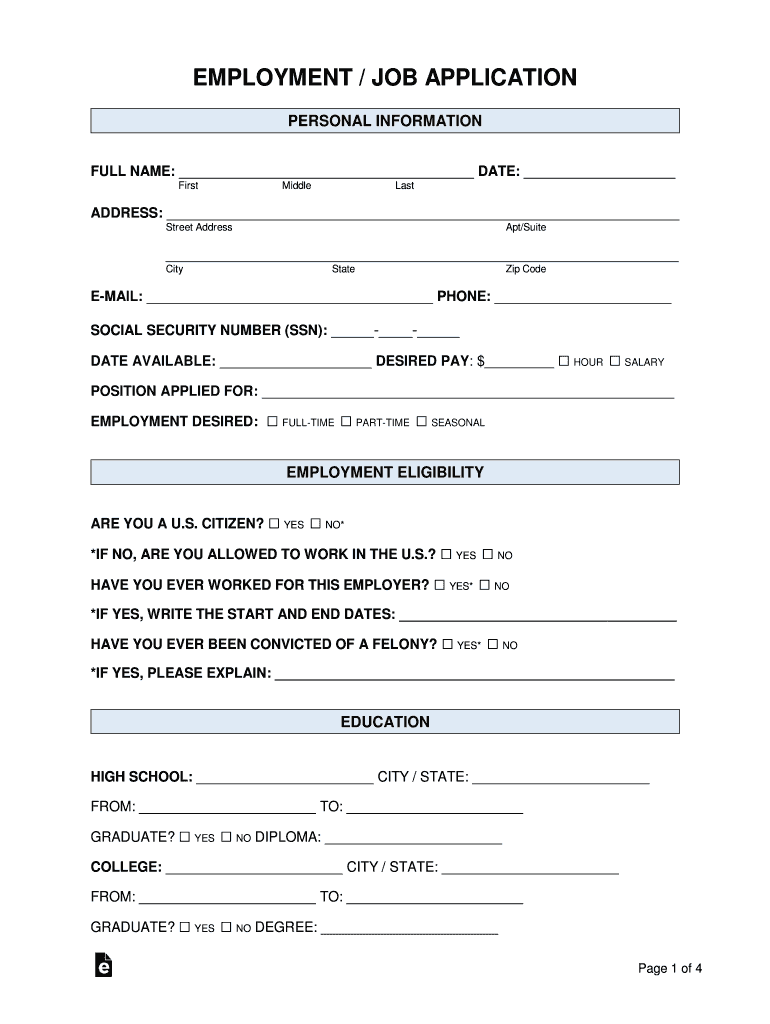 Printable Job Application Template Free