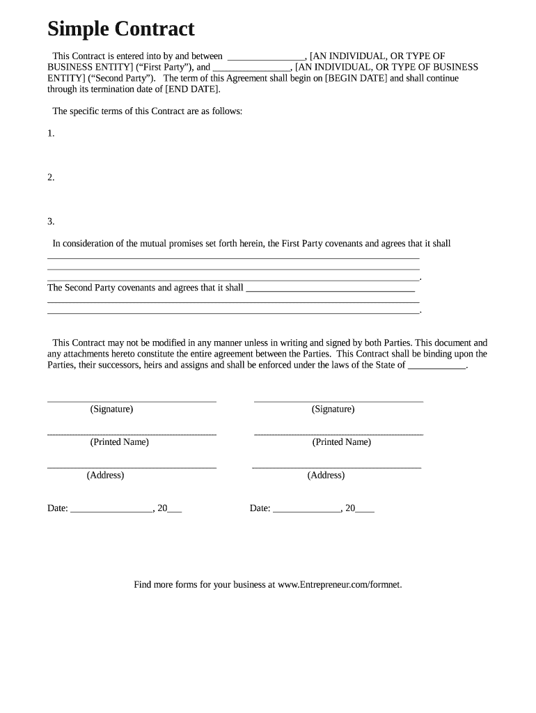 Printable Contract Template