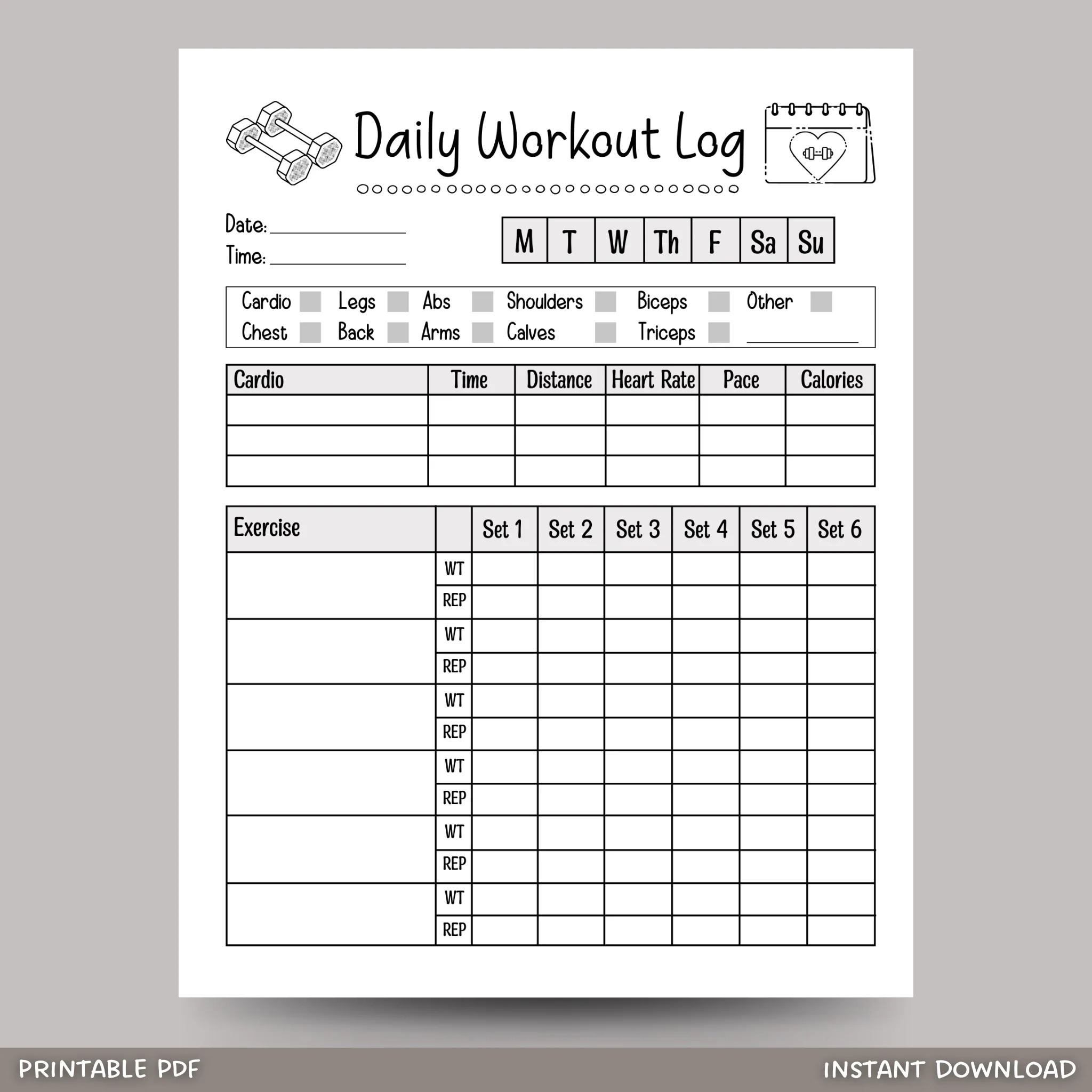 Printable Workout Log Template