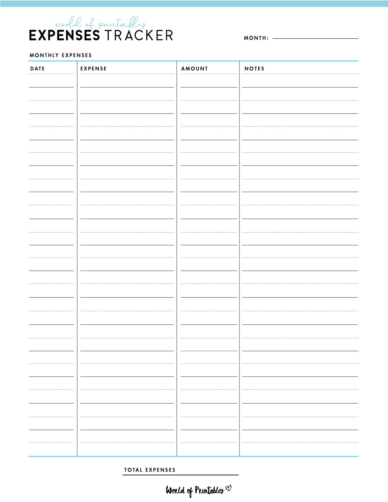 Printable Expense Sheet Template