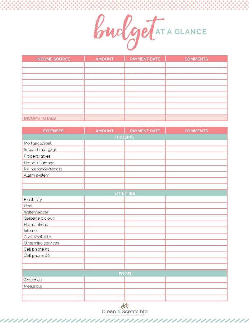 Home Budget Template Printable