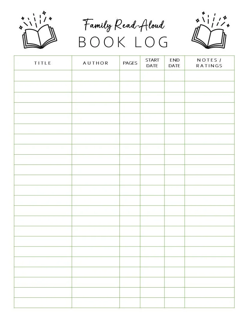 Family Reading Log Template Family Reading Log Printable Reading 