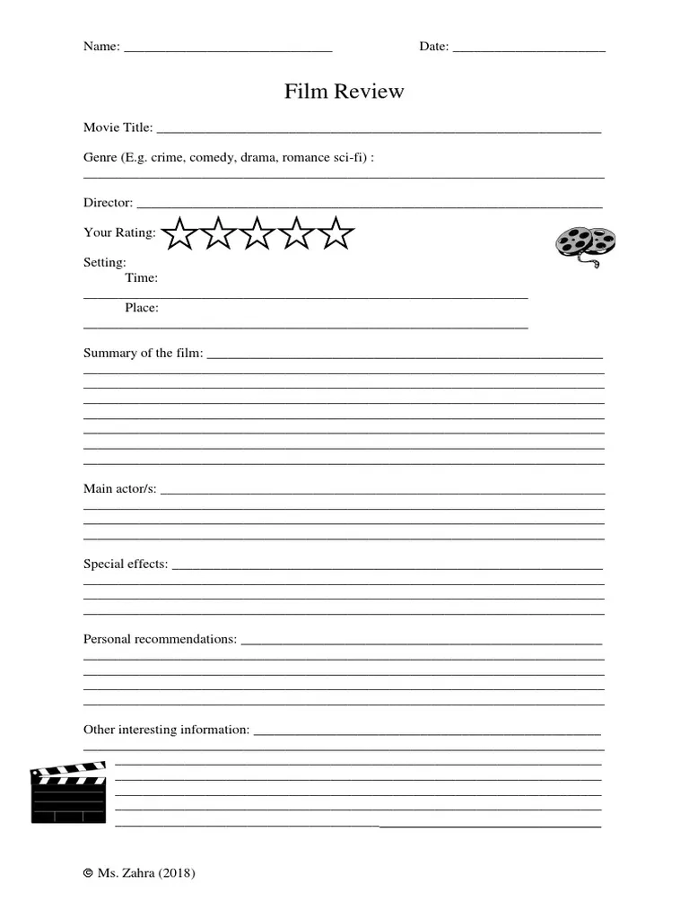 Film Review Template For Students PDF Entertainment Leisure