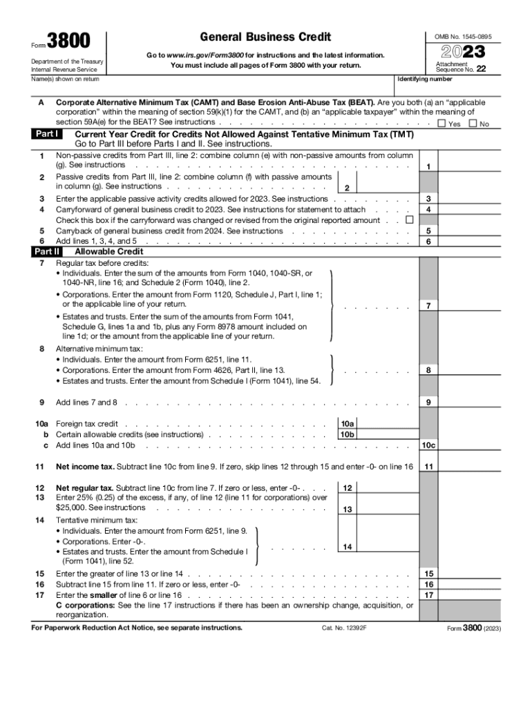 Irs Form 3800 2022