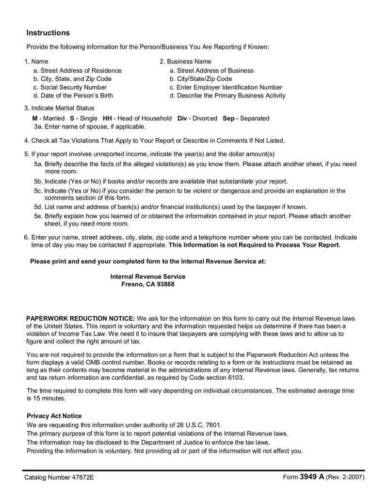 Irs Form 3949-A