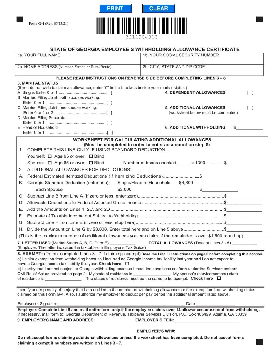 Form G 4 Download Fillable PDF Or Fill Online State Of Georgia 