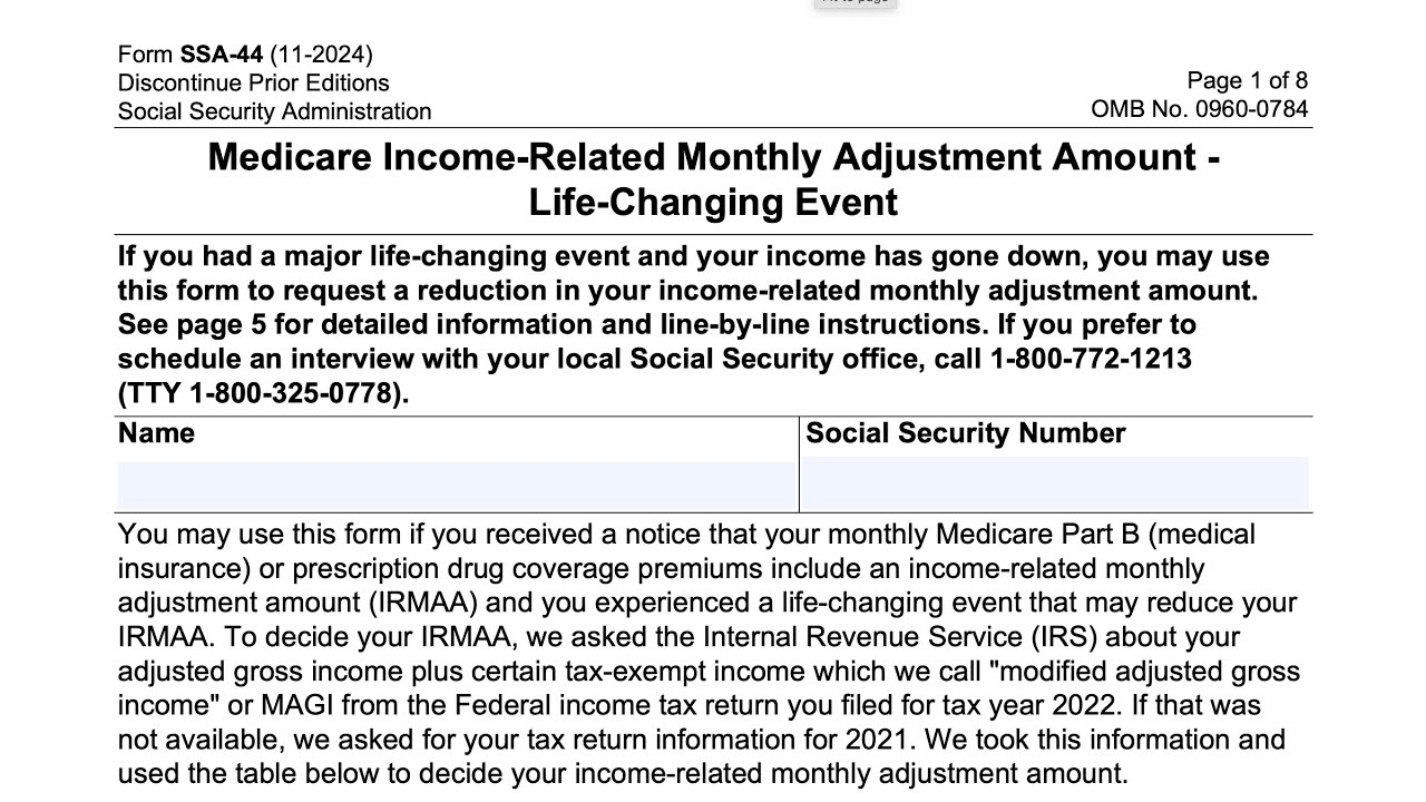 Social Security Form Ssa 44 Printable