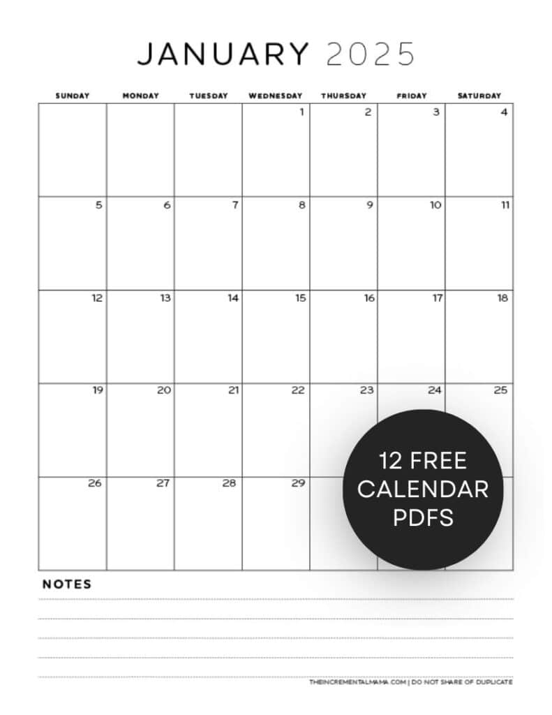 Free 2025 12 Month Calendar Printable Pdf