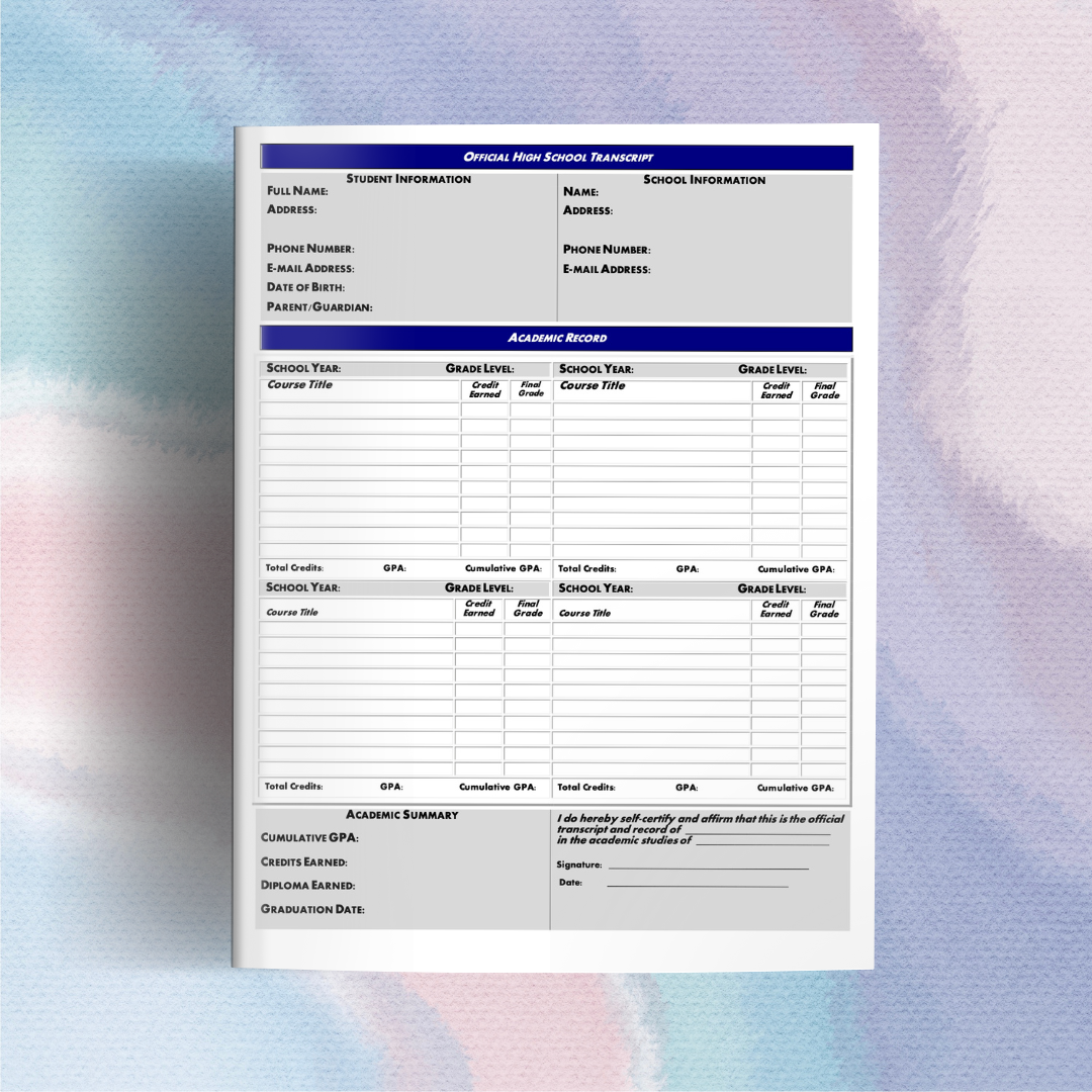 Free Printable High School Transcript Template