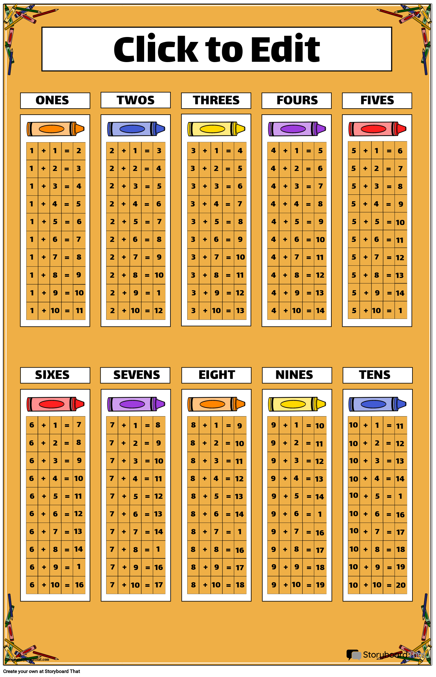 Free Addition Charts Create amp Print With Storyboard That