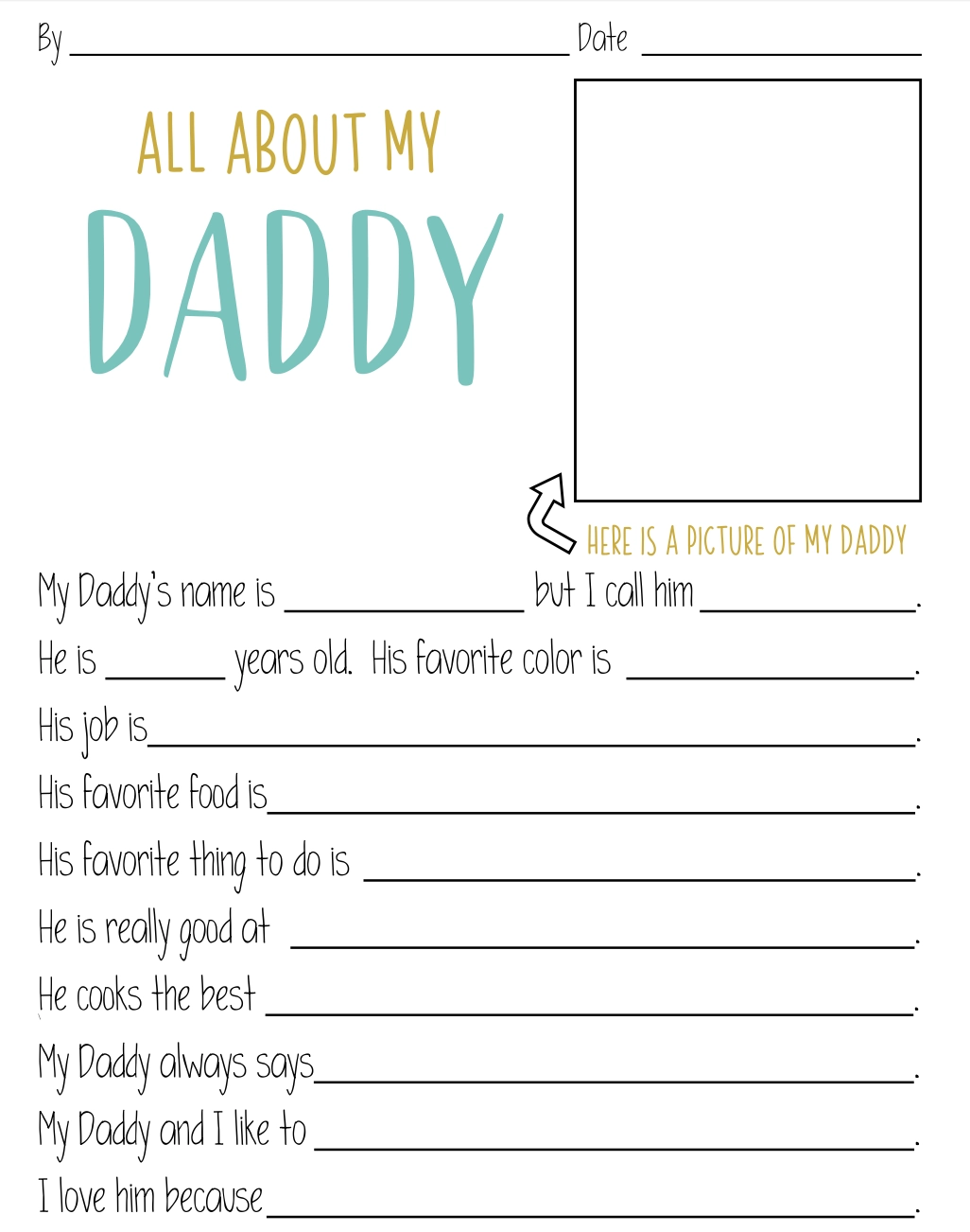 All About Dad Printable Free