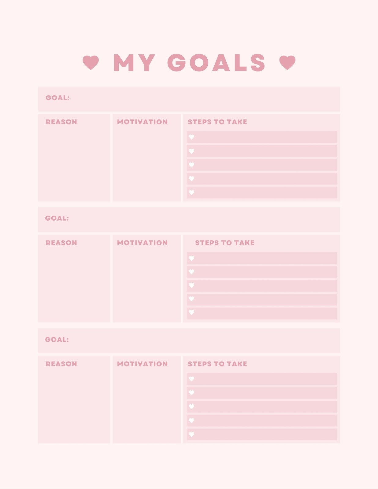 Free And Customizable Goals Templates Worksheets Library