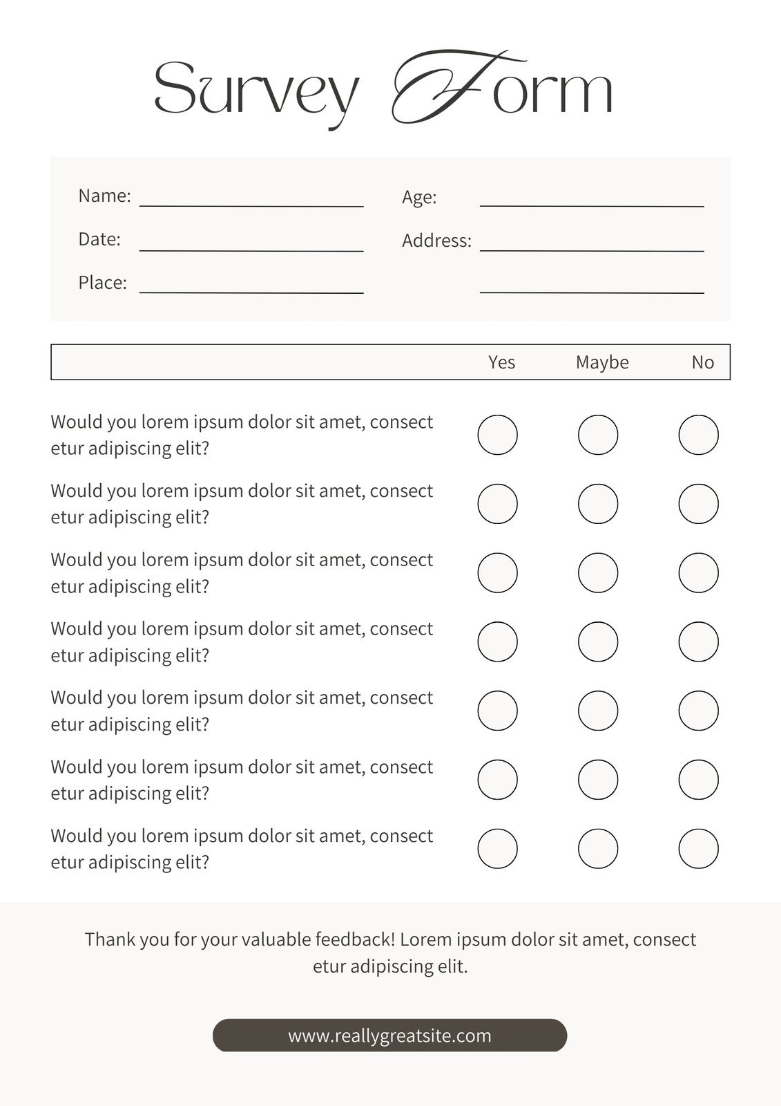 Printable Survey Template