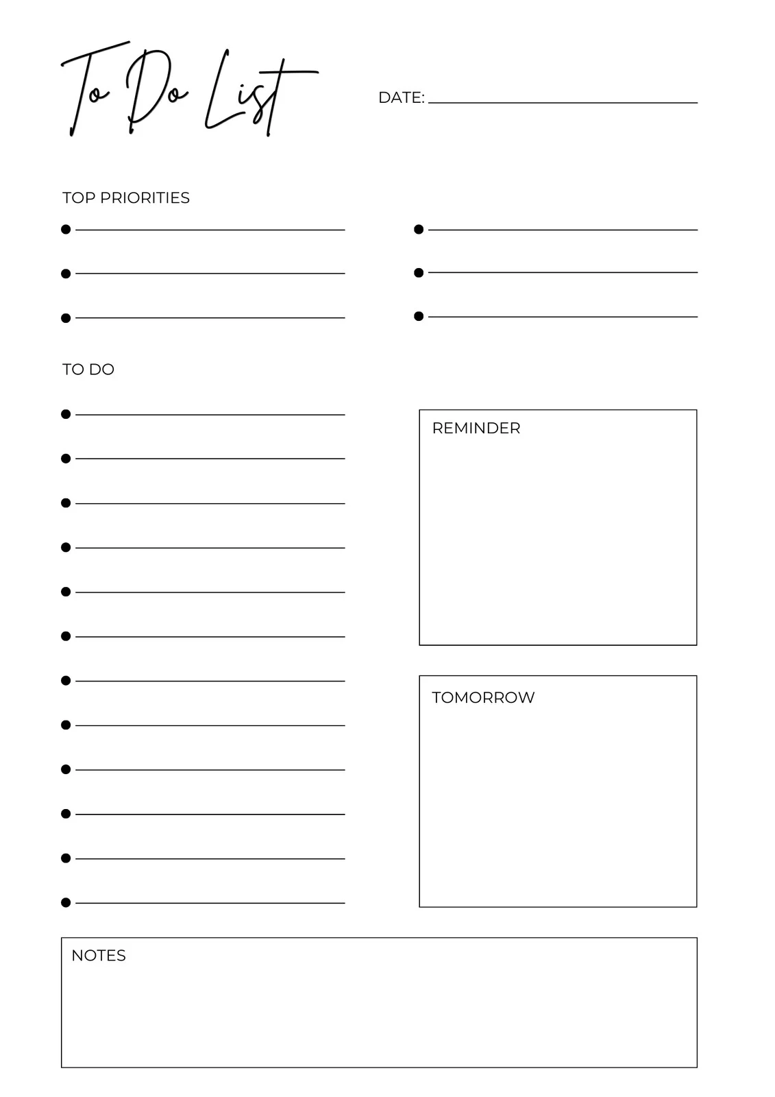 To Do List Template Free Printable
