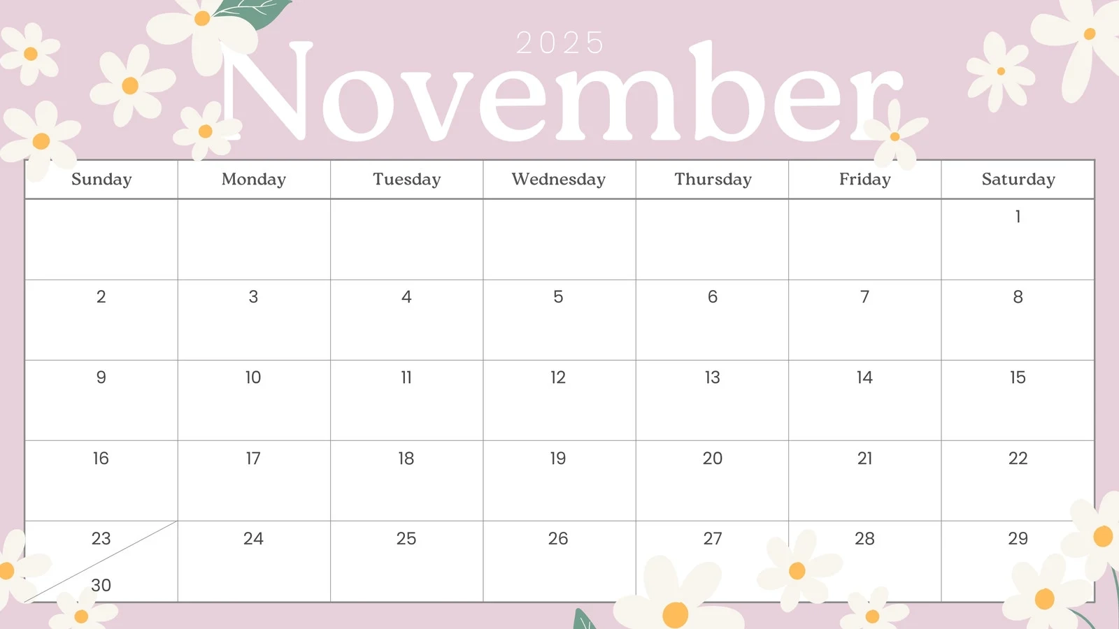 November Mini Calendar Printable