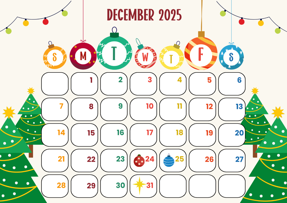 December 2025 Calendar Printable Free Msword