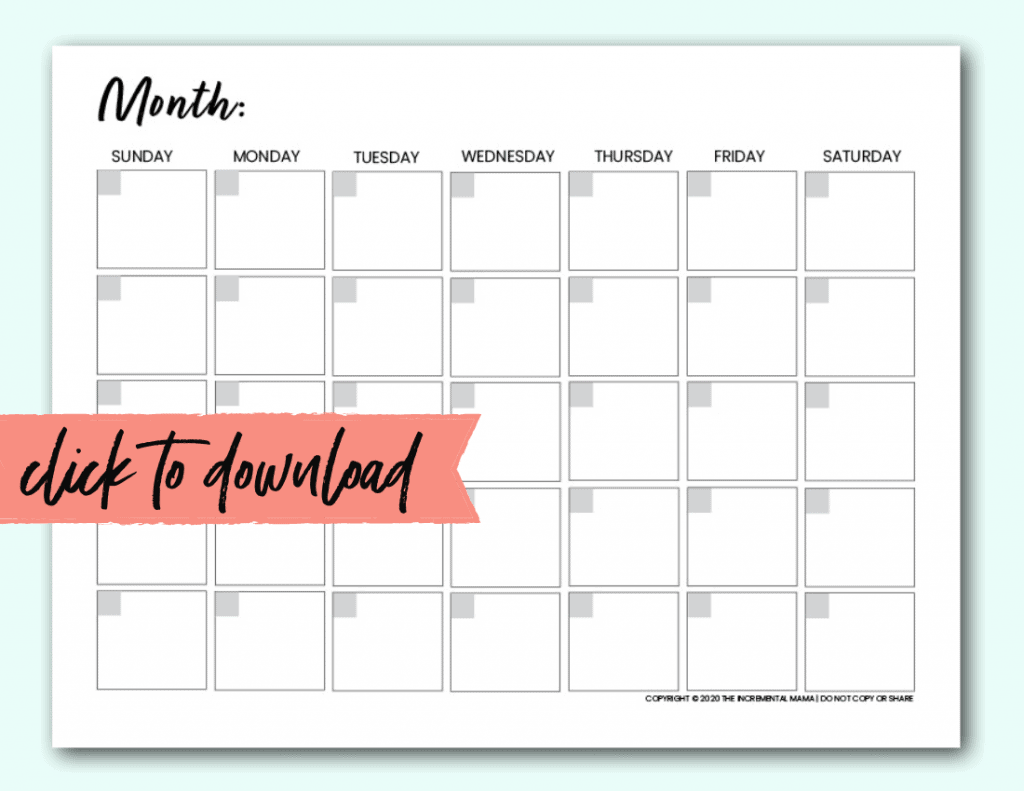 Printable Blank Monthly Calendar Template