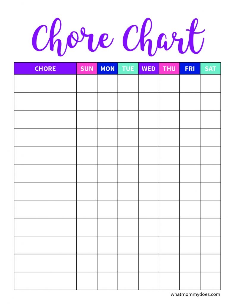 Free Blank Printable Weekly Chore Chart Template For Kids What 