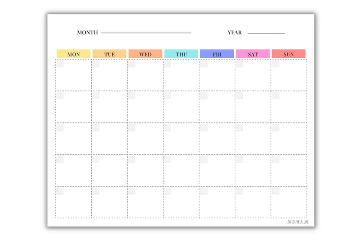 FREE Blank Undated Monthly Calendar Printable Template Love Our 