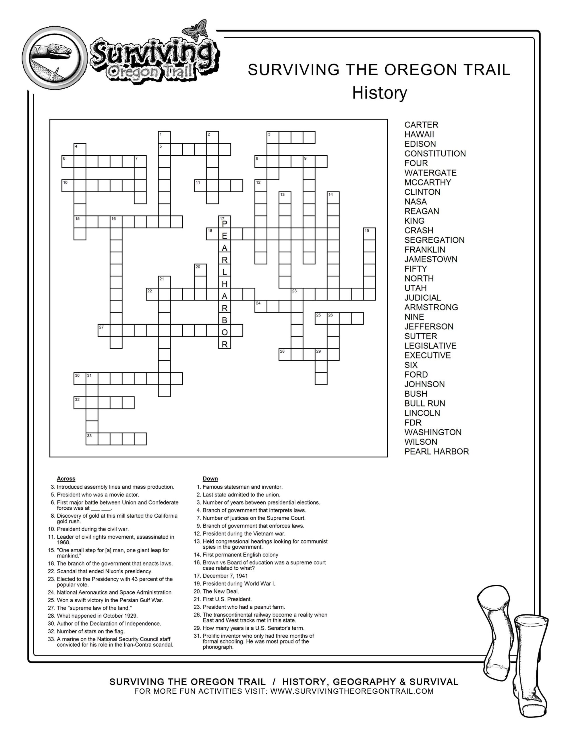 Printable Crossword Puzzles About History