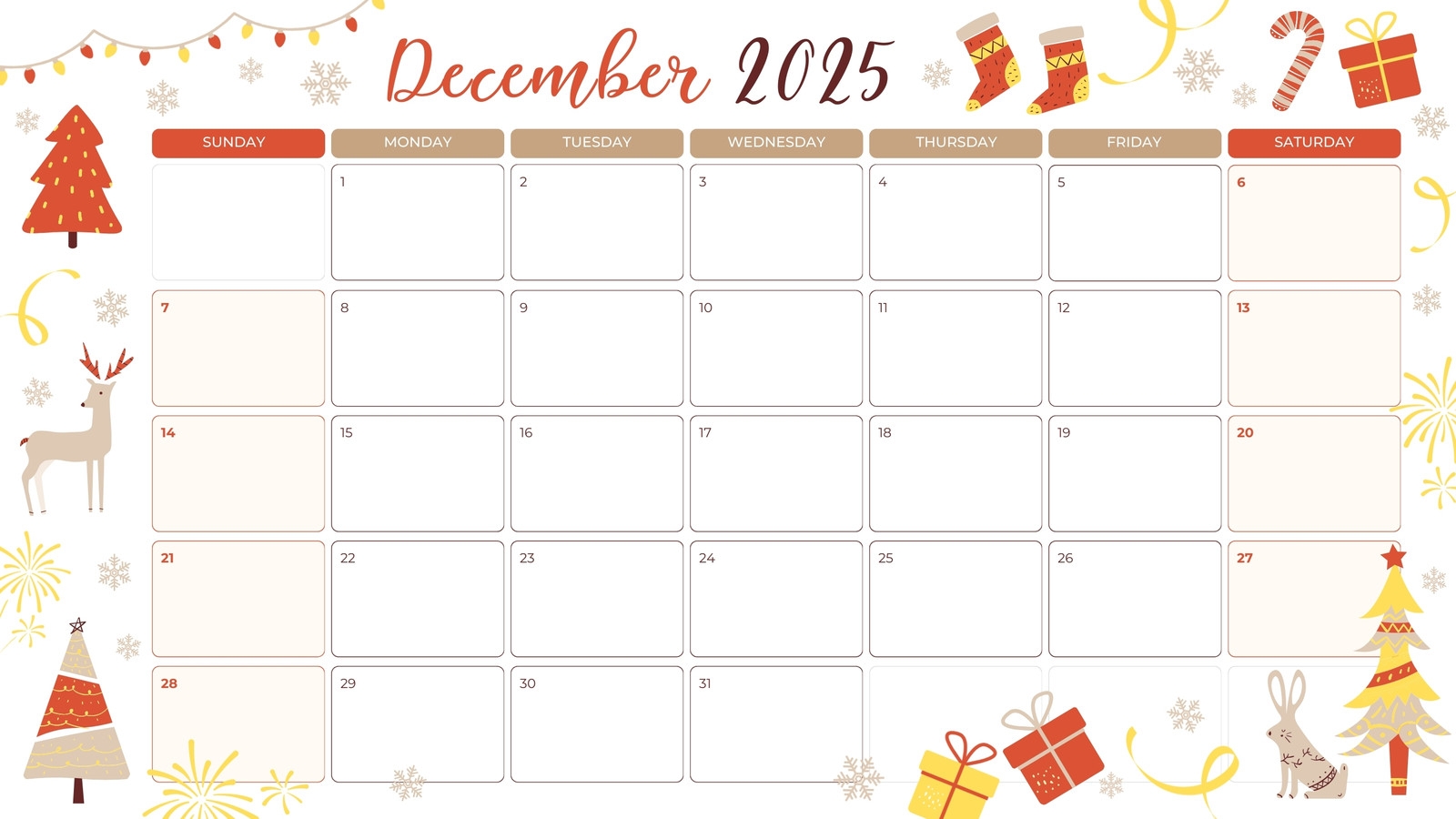 Free Printable Christmas December Calendar Templates