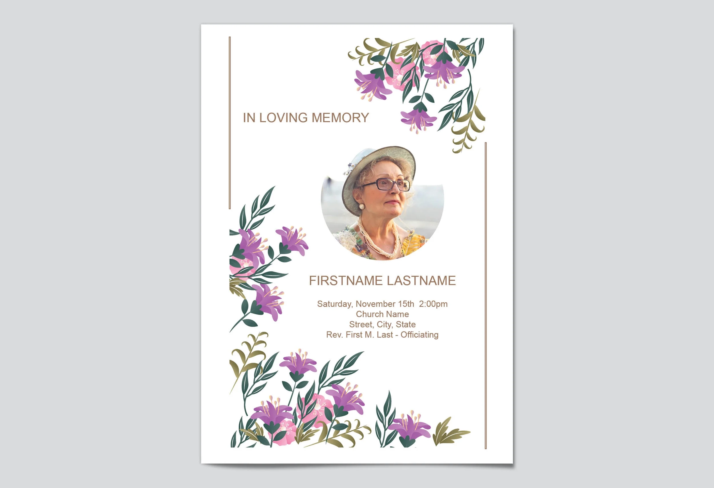 Editable Downloadable Printable Free Blank Funeral Program Templates