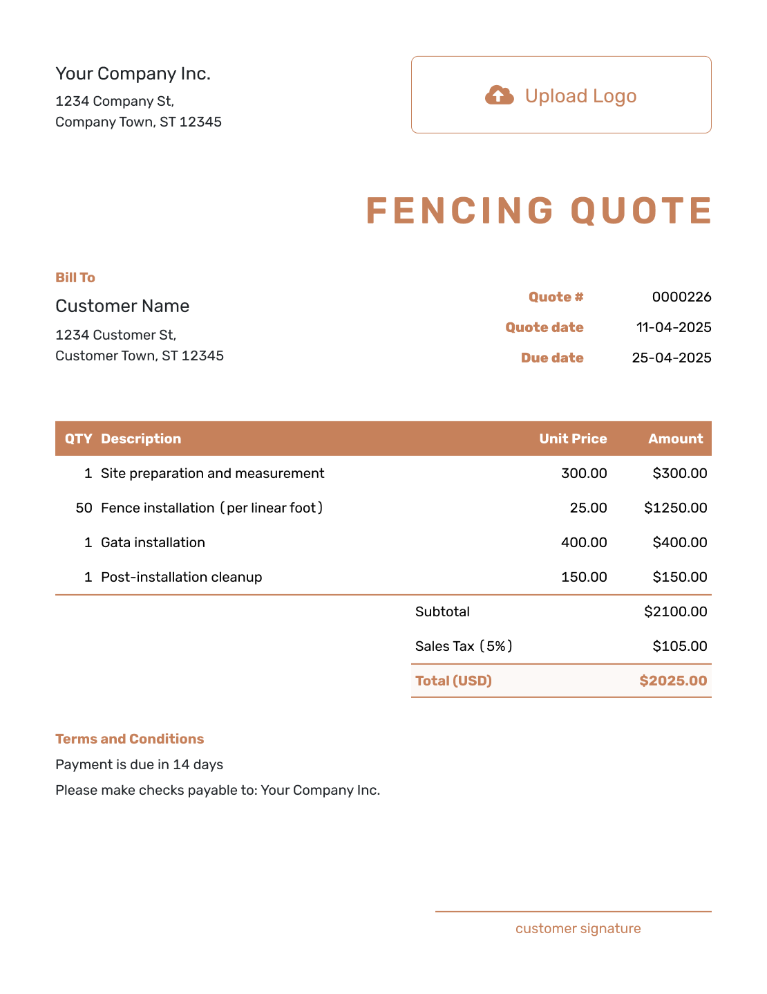 Printable Fence Quote Template