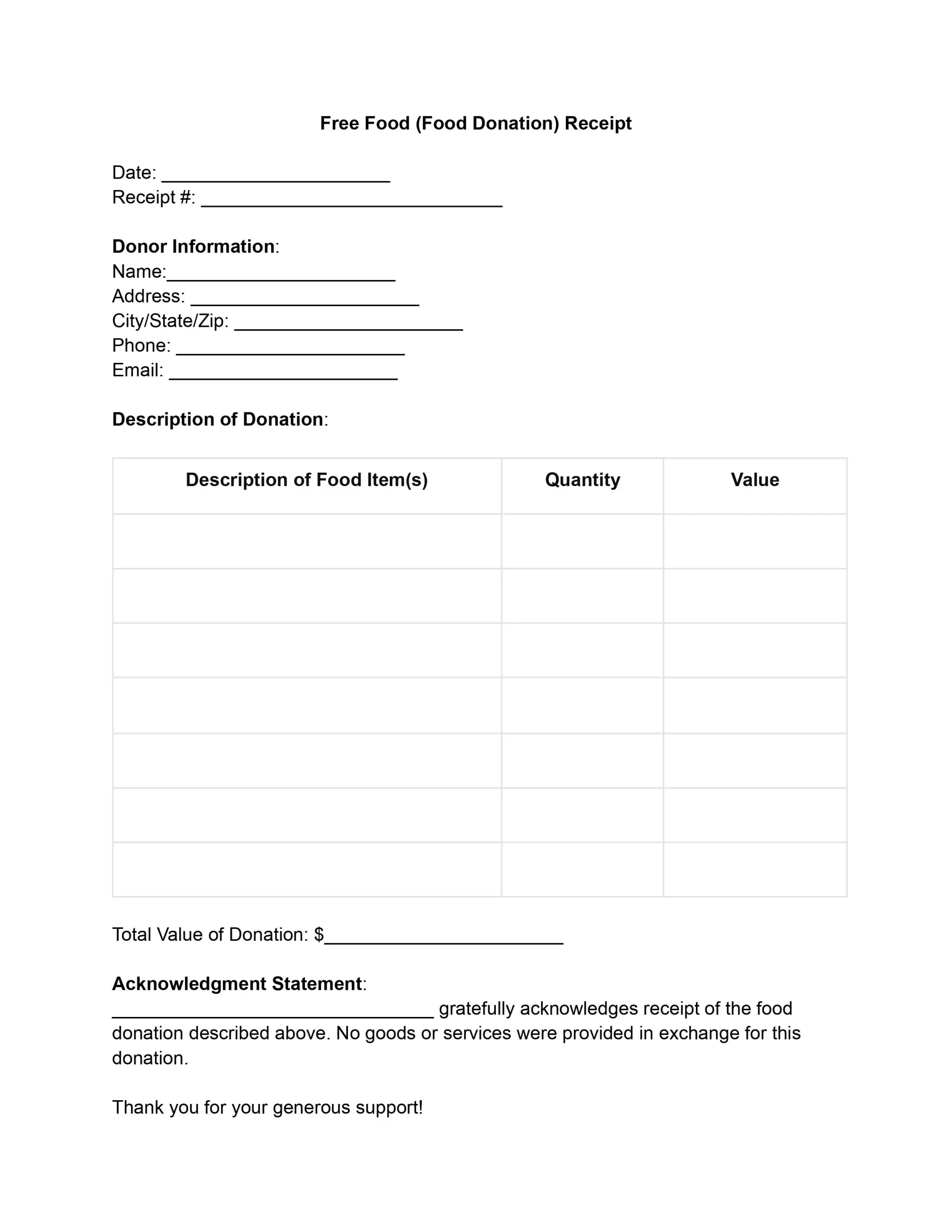 Donation Sheet Template Form Printable