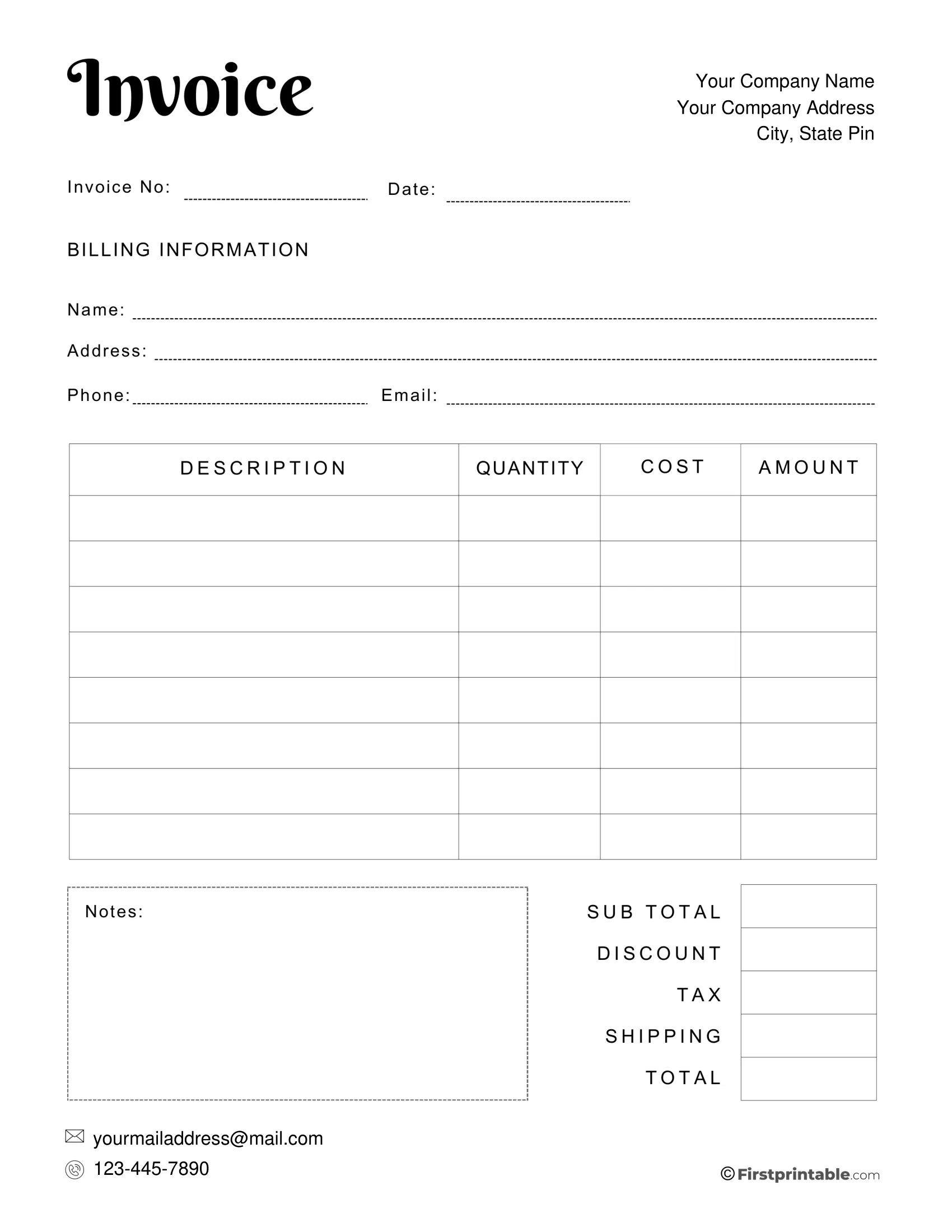 Printable Invoice Template Pdf