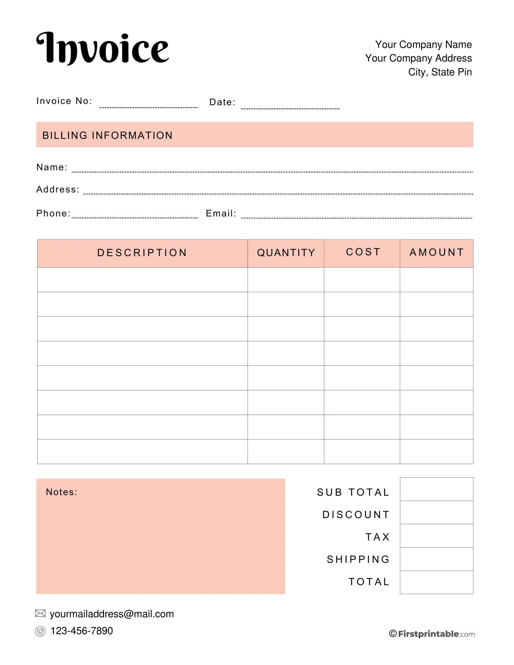 Bill Template Printable