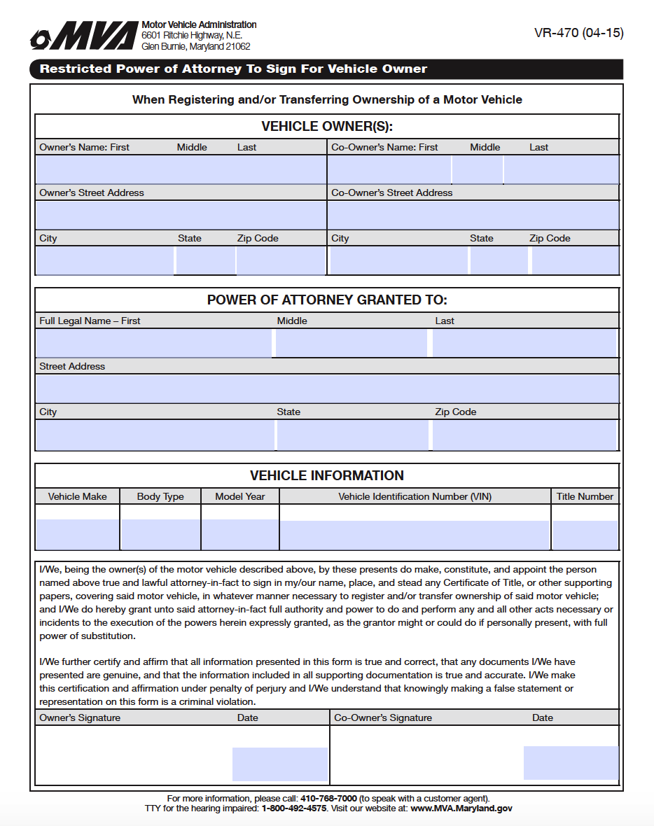 Durable Power Of Attorney Forms Printable Md