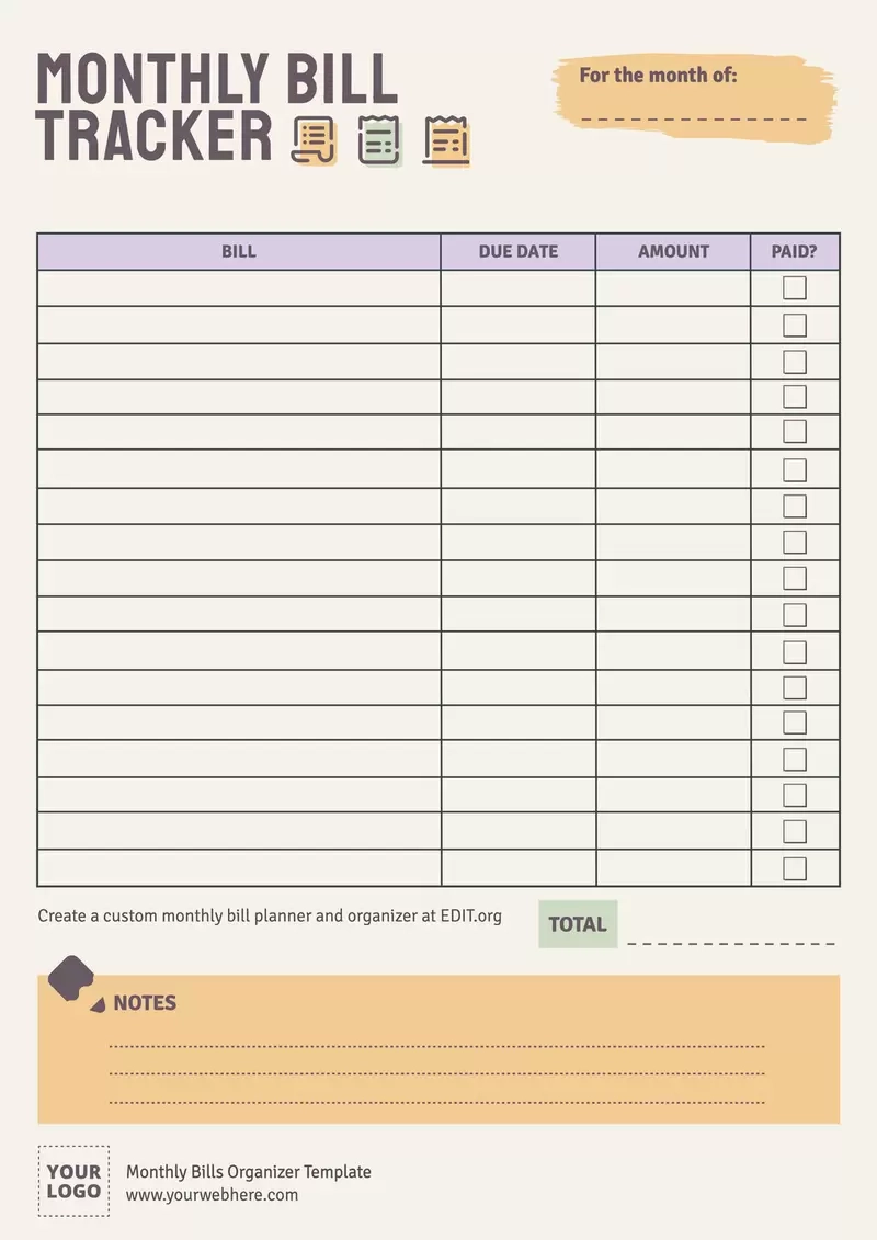 Monthly Bill Template Printable